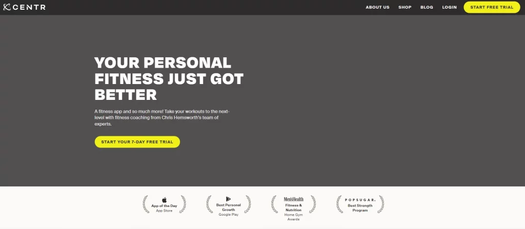 Centr by Chris Hemsworth: (one of the Best Wellness Apps 2024)