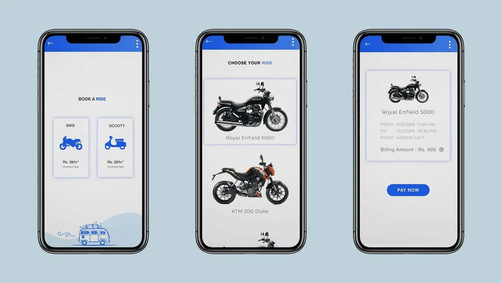 User Panel - Motorcycle Rental App Development