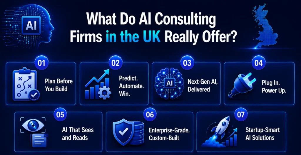 Common AI Consulting Services Offered by AI Consulting Firms in the UK Common AI Consulting Services Offered by AI Consulting Firms in the UK